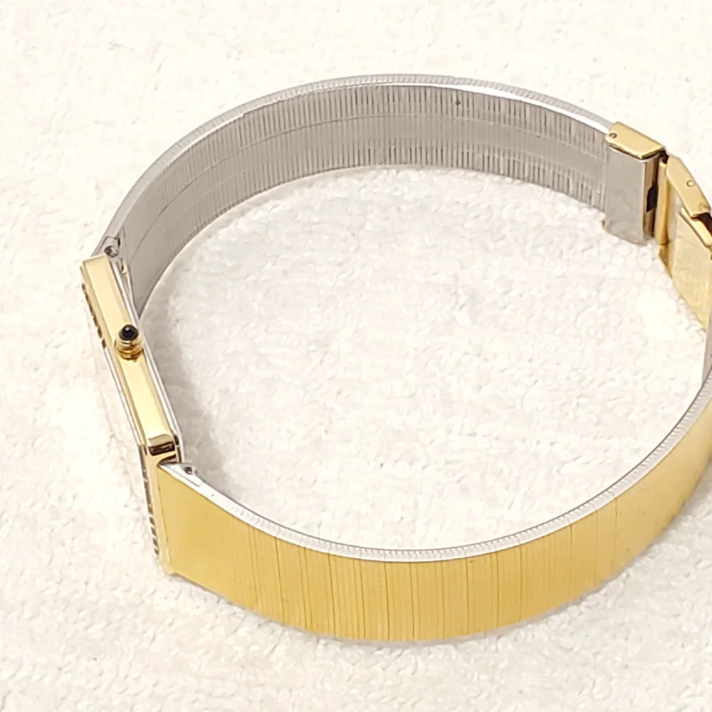 Vintage Seiko Men's 1 Diamond Dial Gold Plated Tank Quartz Watch 5 Jewels SS